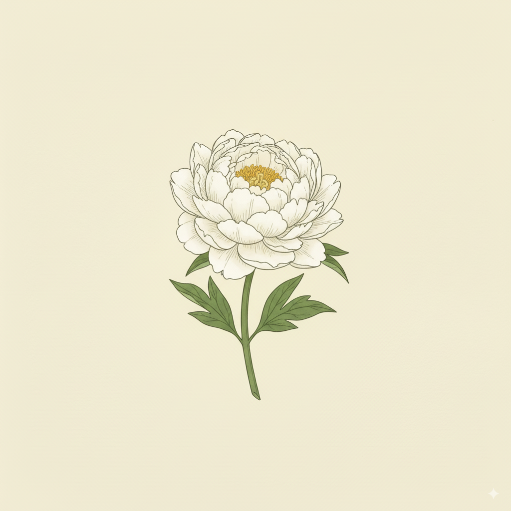Illustration of white peony flower extract — promotes hormonal balance, calm mood, and healthy weight management during menopause.