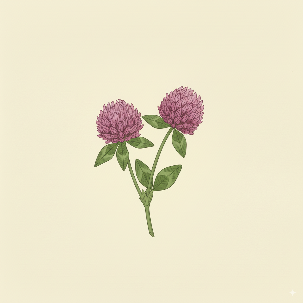 Illustration of red clover extract — plant isoflavones that ease hot flashes and support hormonal balance during menopause.