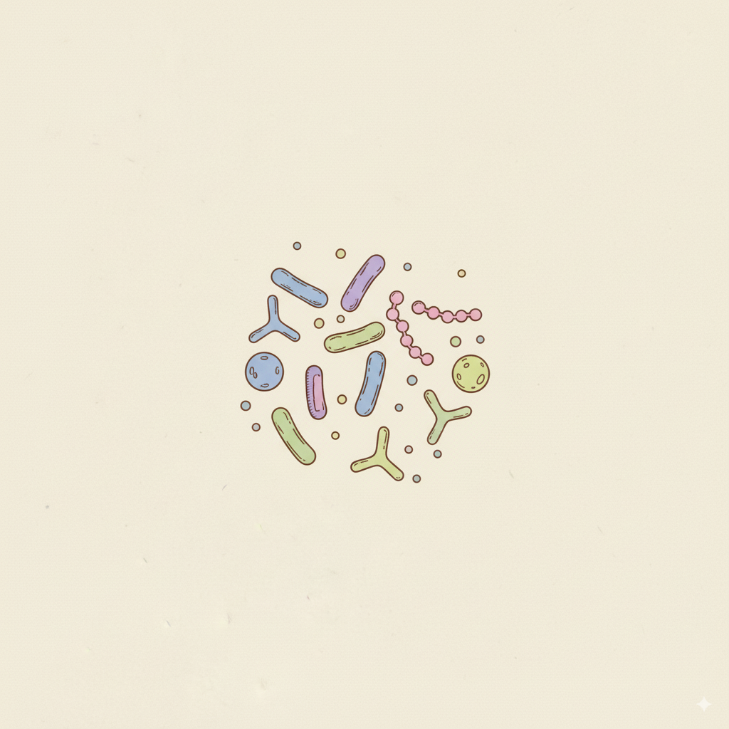 Illustration of probiotic blend — supports gut health, digestion, and hormone balance through the gut–hormone axis.