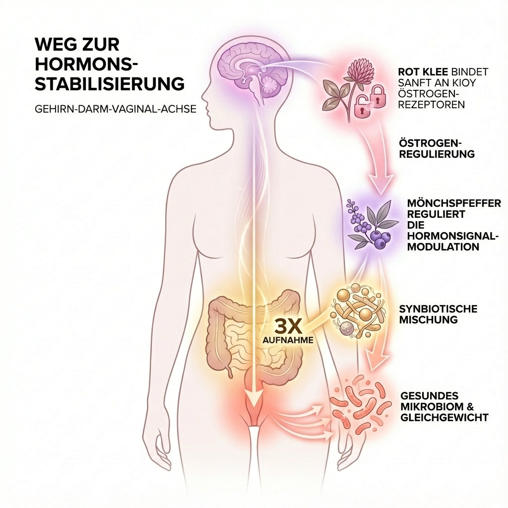 Zerean Balance Weg zur Hormonstabilisierung über die Gehirn-Darm-Vaginal-Achse mit Rotklee für Östrogenrezeptoren, Mönchspfeffer und synbiotischer Mischung für 3-fache Aufnahme